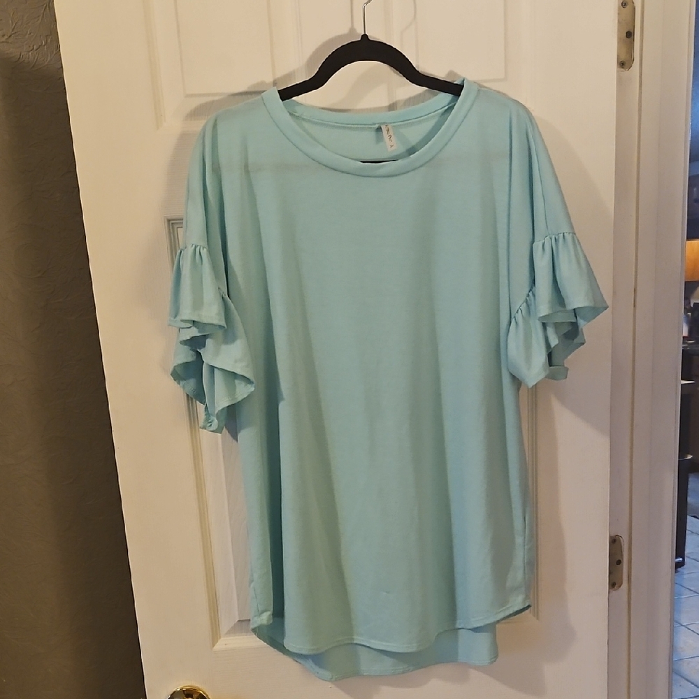 Acting Pro Light Blue Ruffle Sleeve Top